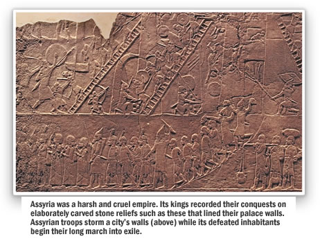 Assyrian troops storm a city&rsquo;s walls while its defeated inhabitants begin their long march into exile.